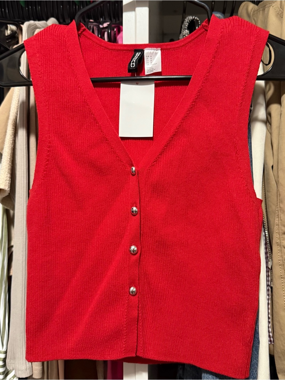 H&M Red Fine Knit Sleeveless Button Front Sweater Vest Size M